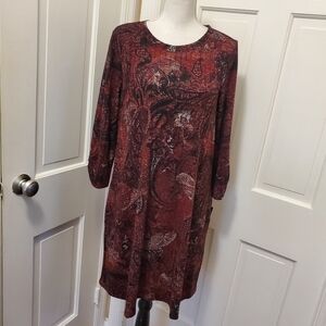 NWT Apt. 9 Paisley Print Ribbed Knit Long Sleeve Swing Dress Ret. $50